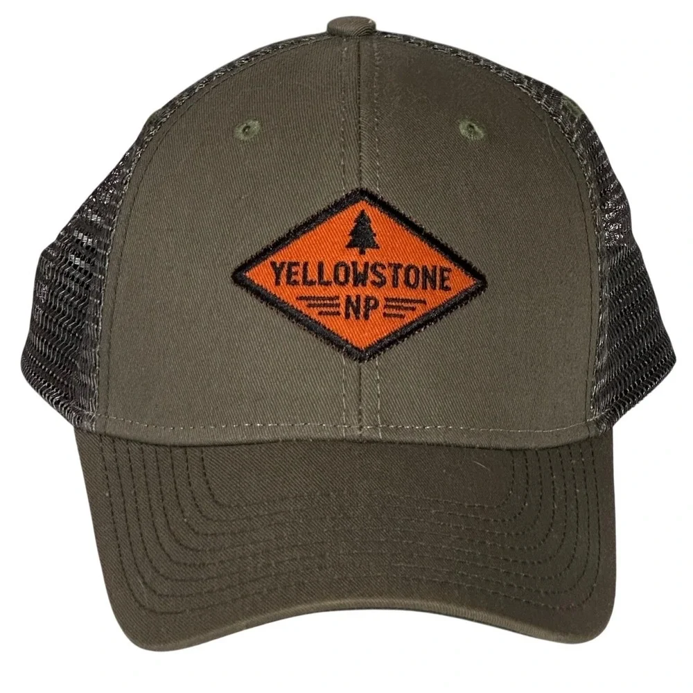 Ouray Yellowstone National Park Trucker Hat Mens OSFA Olive Green Mesh Snapback‎